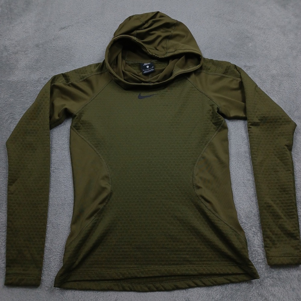 Nike Hoodie Womens Small Green Pullover Sweater Pockets Casual Pro Hyperwarm